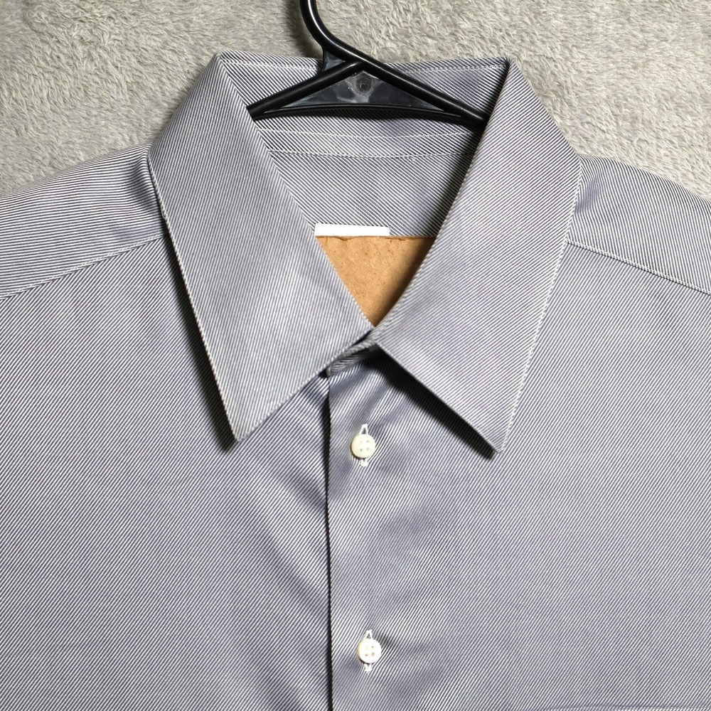 Armani Collezioni Shirt Mens 16 41 Blue Gray Diagonal Stripes Dress Pocket Italy